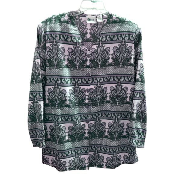 VINTAGE Gorgeous Tunic Top Long Blouse Shirt Size 18 Pale Pink Green Low Wrinkle - Picture 9 of 9